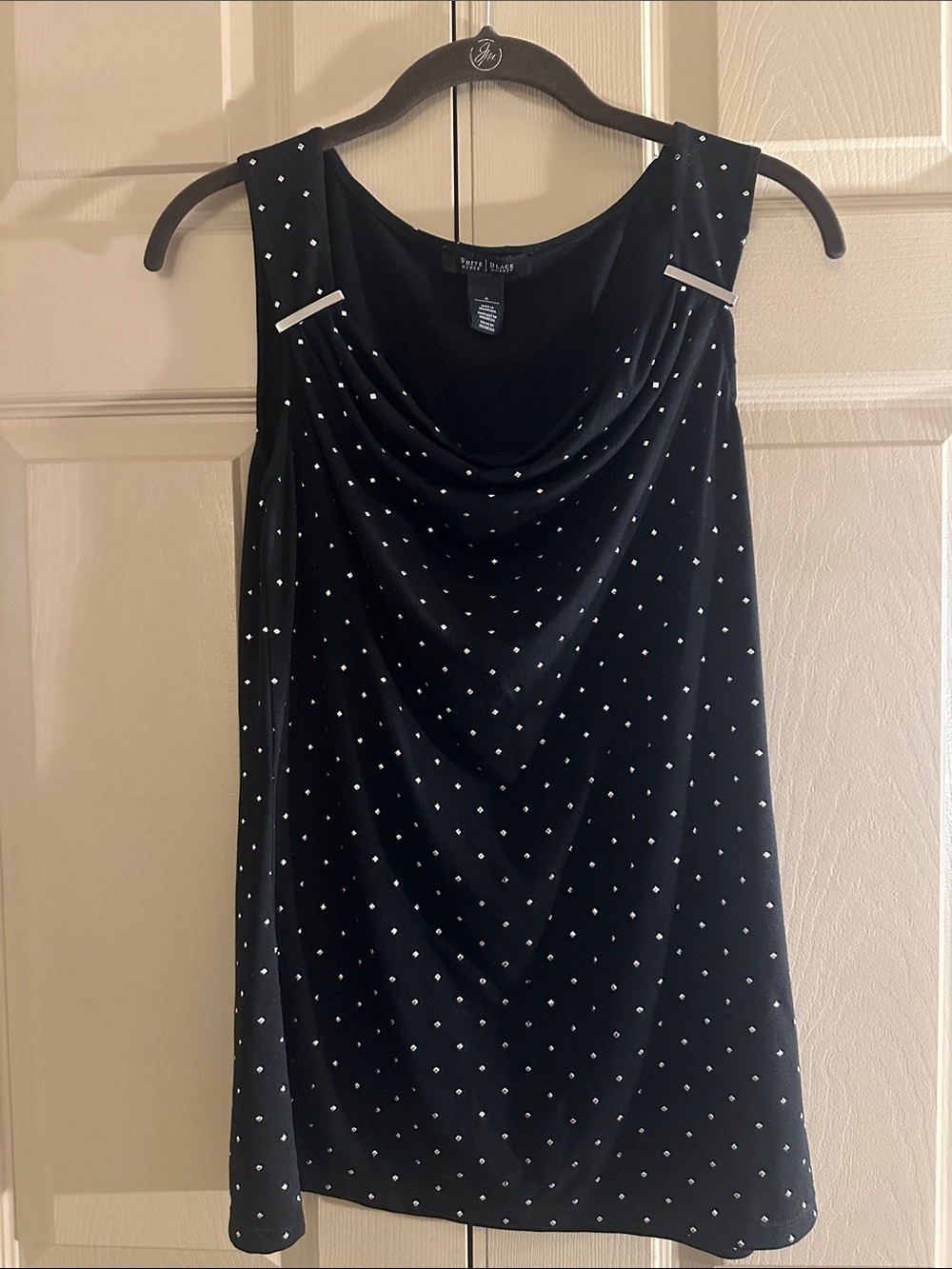 White House Black Market Black Sleeveless Draped Top with Silver Studs